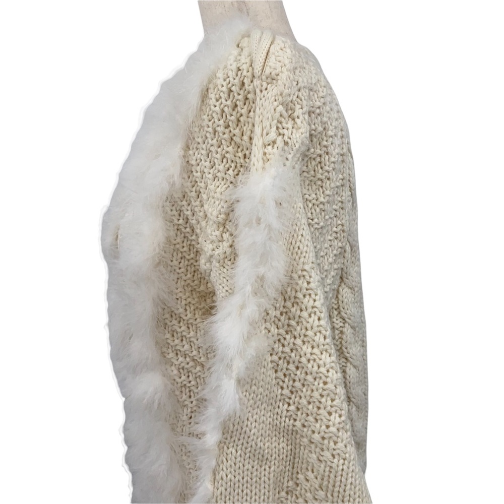 Loop Di Loop Boho Cream Thick Knit Feathered Swea… - image 6